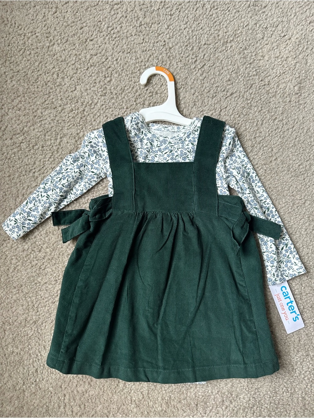 Carter's Dark Green Corduroy Pinafore with Floral Top
